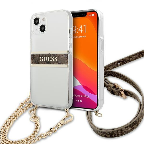 Guess GUHCP13MKC4GBGO iPhone 13 6.1 &quot;Transparent hardcase 4G Brown Strap Gold Chain