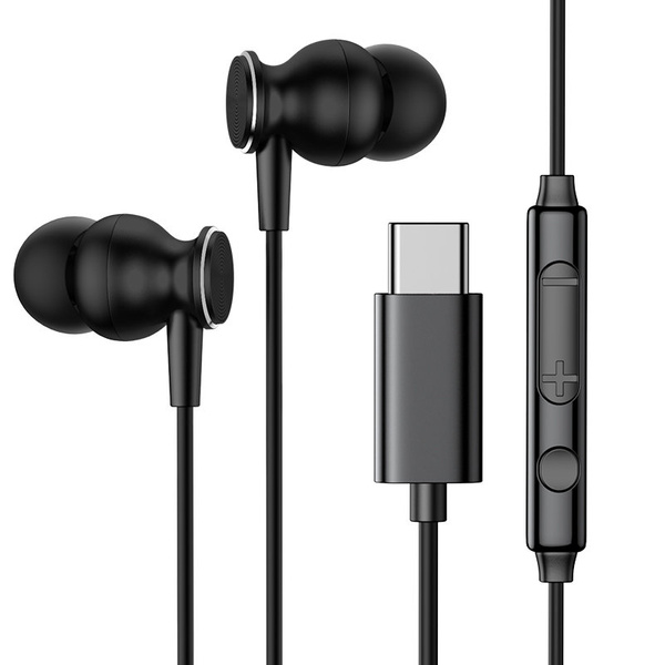 Joyroom EarBuds USB Headphones Type C with remote control and microphone black (JR-EC04 Black)