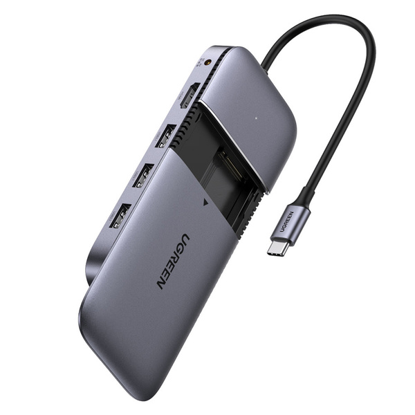 Ugreen 6in1 multifunctional USB Type C HUB - 3x USB 3.2 Gen 2 (10Gbps) / HDMI 4K 60Hz / USB Type C PD / DC pocket SATA M.2 SSD case gray (CM296 70449)