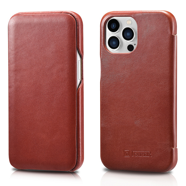 iCarer Curved Edge Vintage Folio Genuine Leather Bookcase type case for iPhone 13 Pro red (RIX1303-RD)
