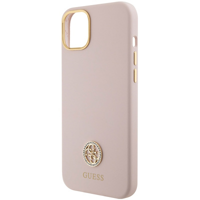 Guess Silikon Logo Strass 4G Hülle für iPhone 15 Plus / 14 Plus - Hellrosa