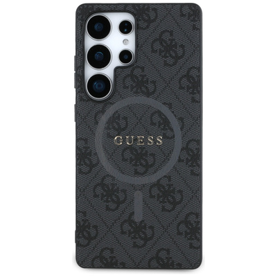 Guess Leder 4G Farbiger Ring Classic Logo MagSafe Hülle Samsung Galaxy S25 Ultra schwarz