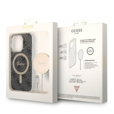 Set Guess GUBPP14LH4EACSK Hülle + Ladegerät iPhone 14 Pro 6,1" schwarz/schwarz Hartschale 4G Print MagSafe