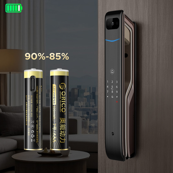 Orico Ener-G EG7C Lithium-Batterie 1,5 V 500 mWh AAA USB-C wiederaufladbare Batterie mit Ladekabel 4 Stück.