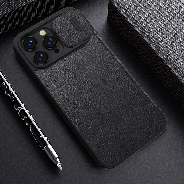 Nillkin Qin Leder Pro Hülle iPhone 14 Pro Kamera Cover Holster Cover Flip Case Braun