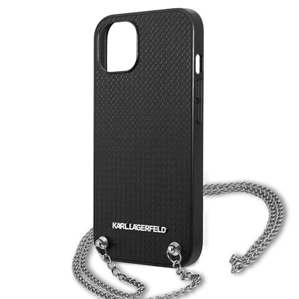 Karl Lagerfeld Leather Textured and Chain Case for iPhone 13 / 14 / 15 6.1&quot; - Black