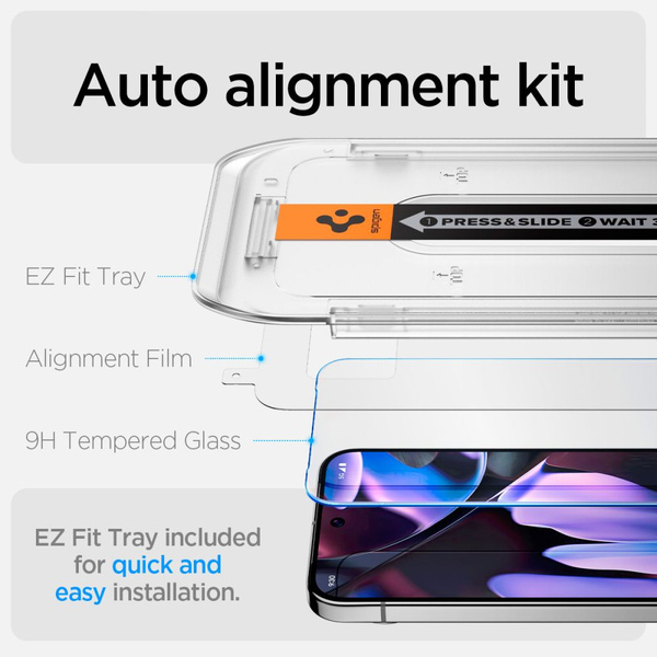 Spigen Glas.tR EZ Fit gehärtetes Glas mit Applikator für Google Pixel 9/9 Pro (2 Stück)