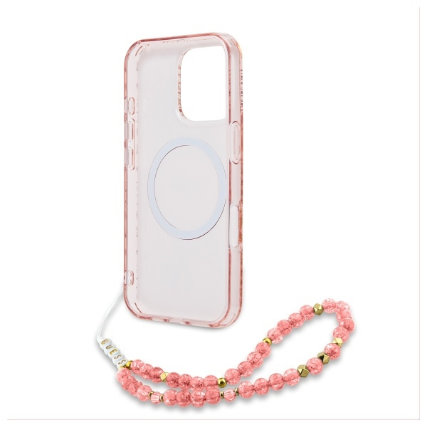 Guess IML Flowers Allover Electro With Pearl Strap MagSafe iPhone 16 Pro Case - Pink