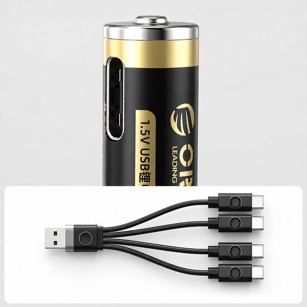 Orico Ener-G EG7C Lithium-Batterie 1,5 V 500 mWh AAA USB-C wiederaufladbare Batterie mit Ladekabel 4 Stück.