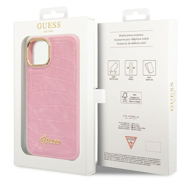 Guess Croco Collection case for iPhone 14 - pink