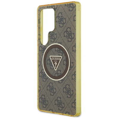 Guess 4G Glitzer Dreieck Knöpfe MagSafe Hülle für Samsung Galaxy S25 Ultra Braun