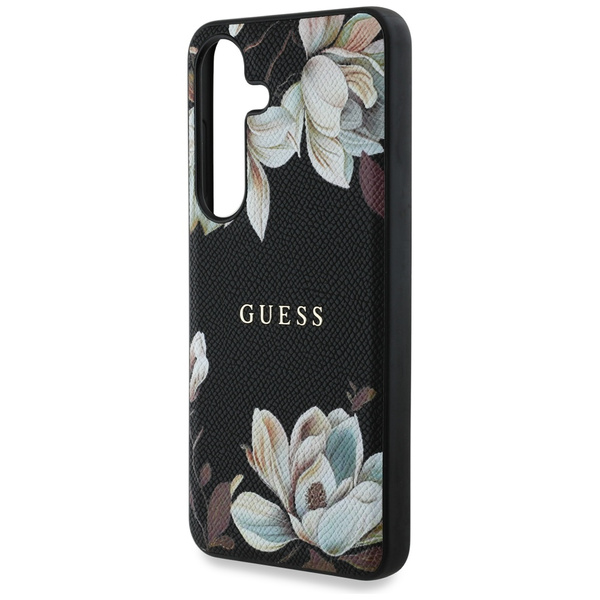 Guess Grained Printed Flower Pattern MagSafe case for Samsung Galaxy S25 black
