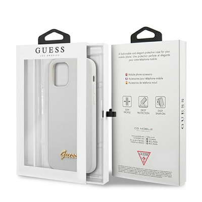 Guess, GUHCP12SLSLMGWH iPhone 12 mini 5,4&quot; weiß/weißes Hardcase Metall-Logo-Schriftzug