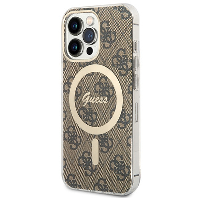 Set Guess GUBPP13LH4EACSW Hülle + Ladegerät iPhone 13 Pro braun/braun Hartschale 4G Print MagSafe