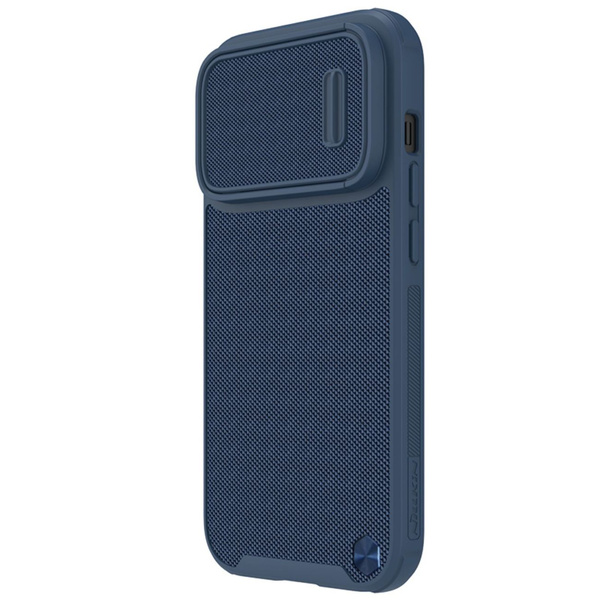 Nillkin Textured S Case für iPhone 14 Pro, gepanzerte Hülle mit Kameraabdeckung, blau