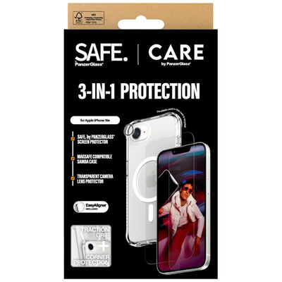 Zestaw ochronny CARE by PanzerGlass Fashion 3w1 Etui+Szkło+Lens na iPhone 16e - przezroczysty