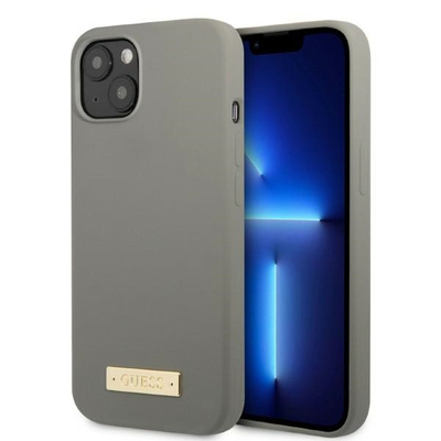 Guess GUHMP13MSPLG iPhone 13 6.1&quot; Grau/Grau Hartschale Silikon Logo Plate MagSafe