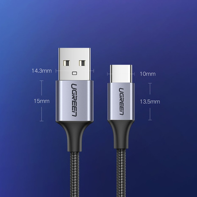 Ugreen US288 60128 USB-A / USB-C QC 3.0 3A 2m Kabel - Grau