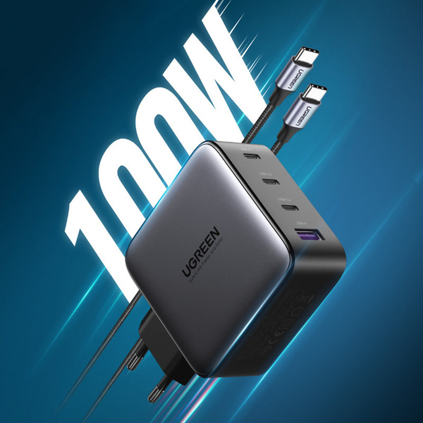 Ugreen GaN fast charger 3x USB Type C / USB Power Delivery 3.0 QuickCharge 4+ FCP SCP AFC 100W EU black (CD226 40747)