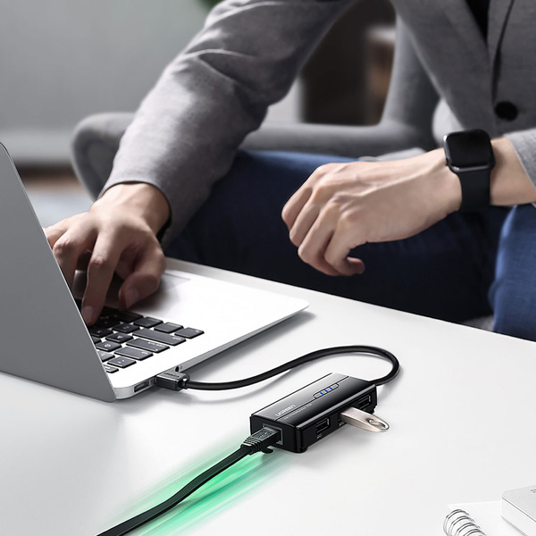 Ugreen 20264 RJ45 / USB-A 10/100Mbps HUB Netzwerkadapter 3x USB-A 2.0 - Schwarz