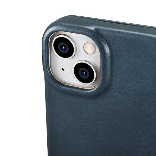 iCarer CE Oil Wax Premium Leather Folio Case skórzane etui iPhone 14 Plus z klapką magnetyczne MagSafe niebieski (AKI14220707-BU)