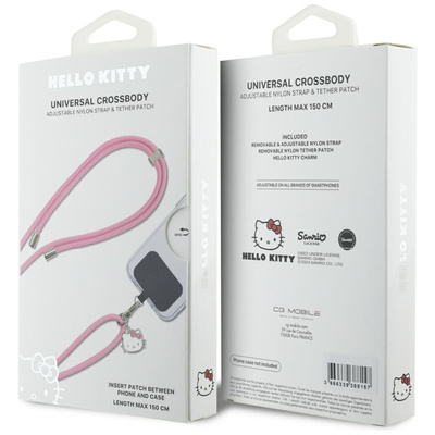 Hello Kitty Patch &amp; Kitty Head Charm Universal Phone Lanyard - Pink