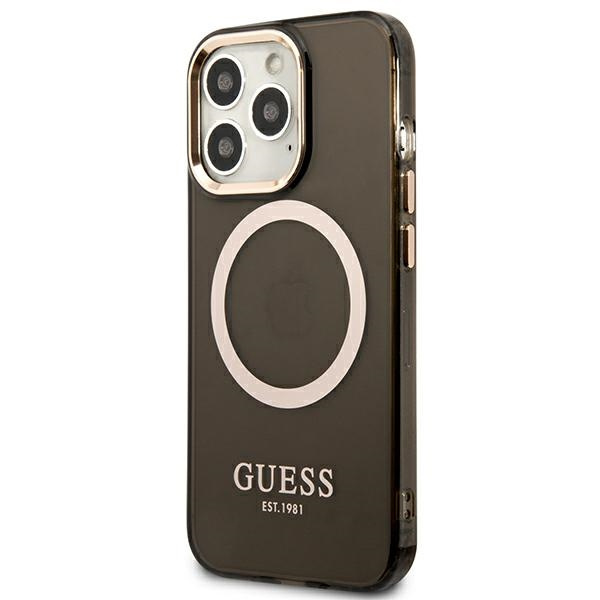 Guess Gold Outline Translucent MagSafe Hülle für iPhone 13 Pro Max – Schwarz