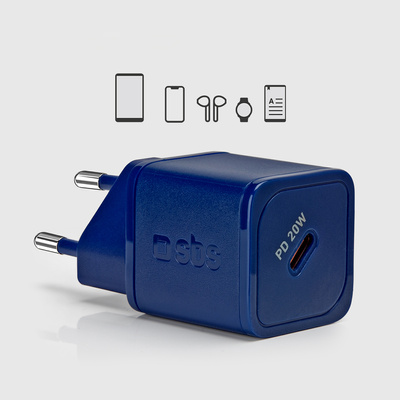 Ładowarka sieciowa SBS TETRGAN1C20B 20W GaN z Power Delivery - niebieska