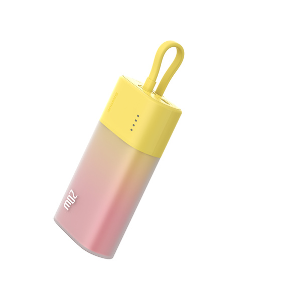 Powerbank Baseus Popsicle 5200mAh 20W z wbudowanym kablem Lightning (+ biały kabel Baseus Simple USB-C - USB-C 60W/20V/3A/30cm) - zółto-różowy