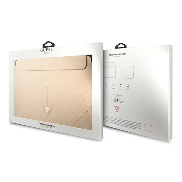 Guess Saffiano Triangle Logo-Hülle für einen 16-Zoll-Laptop – Beige