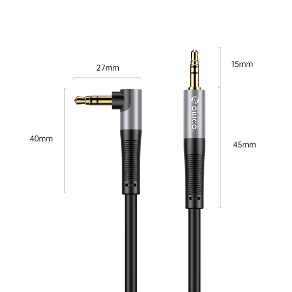 Kabel kątowy audio Orico AXW mini jack 3.5 mm męski do męskiego 2 m - czarny