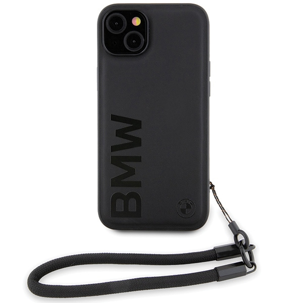 BMW Signature Leather Wordmark Cord case for iPhone 15 Plus / 14 Plus - black