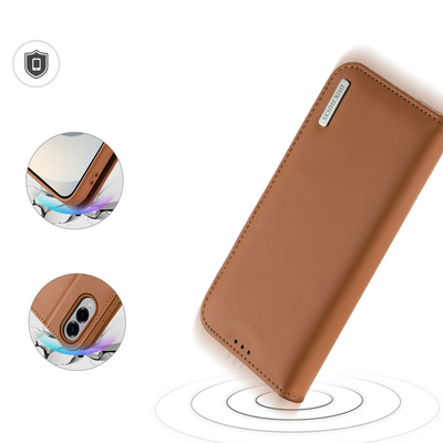 Dux Ducis Hivo Samsung Galaxy S25 Edge Case with Flip and RFID Protection - Brown