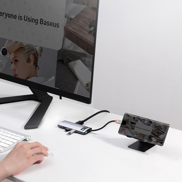 Baseus Metal Gleam Series 5-in-1 Multifunktionale Typ-C HUB Dockingstation Grau 30Hz Version Grau