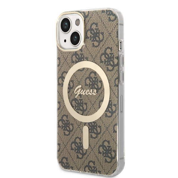 Zestaw Guess GUBPP14SH4EACSW Case+ Charger iPhone 14 6,1" brązowy/brown hard case 4G Print MagSafe