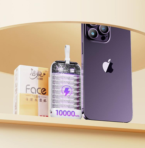 Joyroom Mini-Powerbank 10000 mAh Colourful Series 22,5 W mit 2 integrierten USB-C- und Lightning Kabeln weiß (JR-L012)