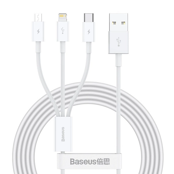 Câble USB Baseus Superior 3en1 - Lightning / USB Type C / micro USB 3,5 A 1,5 m Blanc (CAMLTYS-02)