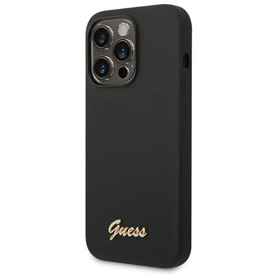 Guess GUHCP14XSLSMK iPhone 14 Pro Max 6.7" black/black hard case Silicone Vintage Gold Logo