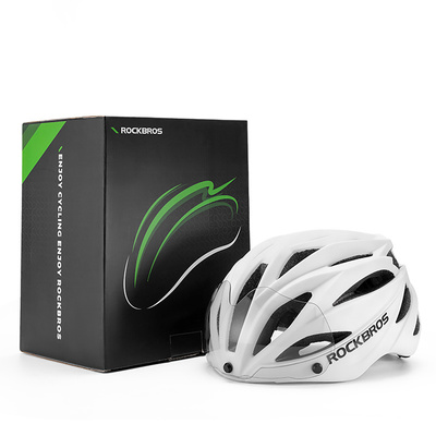 Rockbros Fahrradhelm mit Visier, abnehmbarer UV-Brille, Unisex, glänzend – Weiß