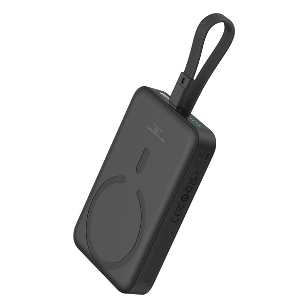 Baseus Magnetic Mini MagSafe 10000 mAh 20 W Powerbank mit integriertem Lightning Kabel – Schwarz + Baseus Simple Series USB-C – USB-C 60 W 0,3 m Kabel