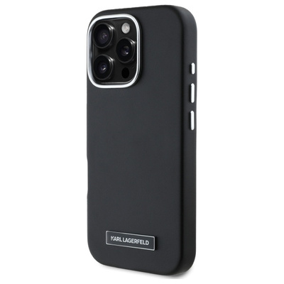 Karl Lagerfeld FW Metal Plate MagSafe iPhone 16 Pro Case - Black