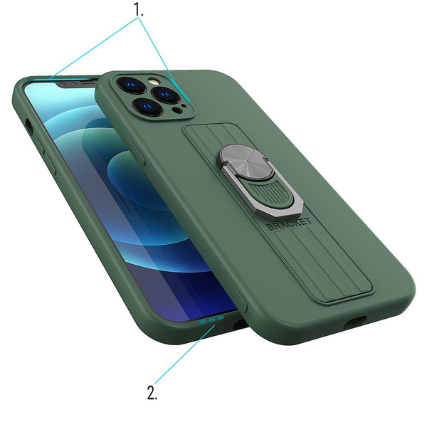 Ring Case Silikonhülle mit Fingergriff und Ständer für iPhone 12 mini braun