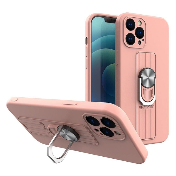 Ring Case silicone case with finger holder and stand for Xiaomi Redmi Note 11 Pro pink
