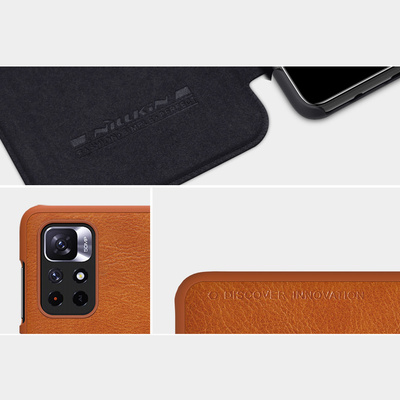 Nillkin Qin Case Schutzhülle für Xiaomi Redmi Note 11T 5G / Note 11S 5G / Note 11 5G (China) / Poco M4 Pro 5G, Kamera-Abdeckung, Holster-Abdeckung, Klapphülle, Braun