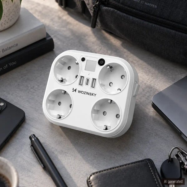 Rozgałęźnik sieciowy Wozinsky WRS-2B 4x AC 2x USB-A 2x USB-C 4000 W z lampką - biały