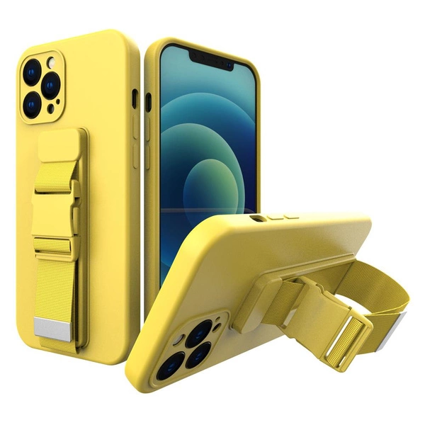 Étui en gel Rope case avec une lanière de sac de lanière de chaîne iPhone 13 Pro Max jaune