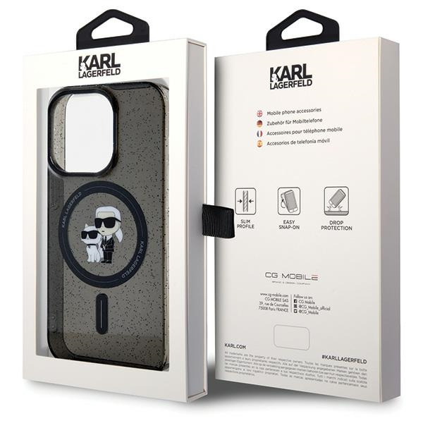 Etui Karl Lagerfeld Karl&Choupette Glitter MagSafe na iPhone 15 Pro - czarne 