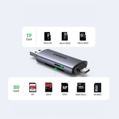 Ugreen CM185 50706 Lesegerät für SD-/Micro-SD-Karten auf USB-A 3.0/USB-C 3.0 – Grau