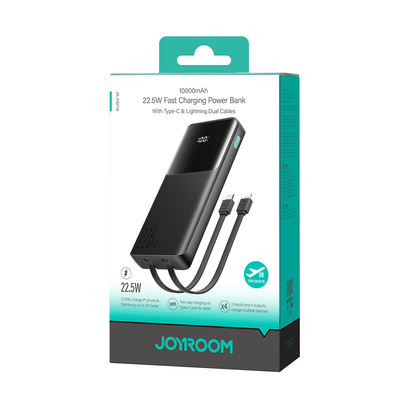 Joyroom JR-PBF19 22.5W 10000mAh Powerbank with Two Built-in Cables - Black