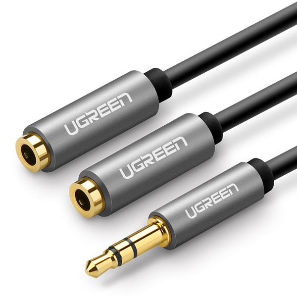 Ugreen кабель 3,5 мм роз’єм для навушників міні-джек AUX 20 см (2 x аудіо вихід) сріблястий (10532)